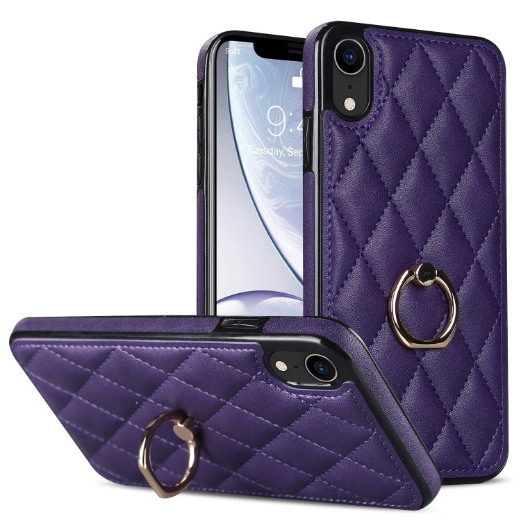 Rhombic PU Leather Phone Case with Ring Holder, For iPhone XR, For iPhone XS Max, For iPhone SE 2020 / SE 2022 / 7 / 8