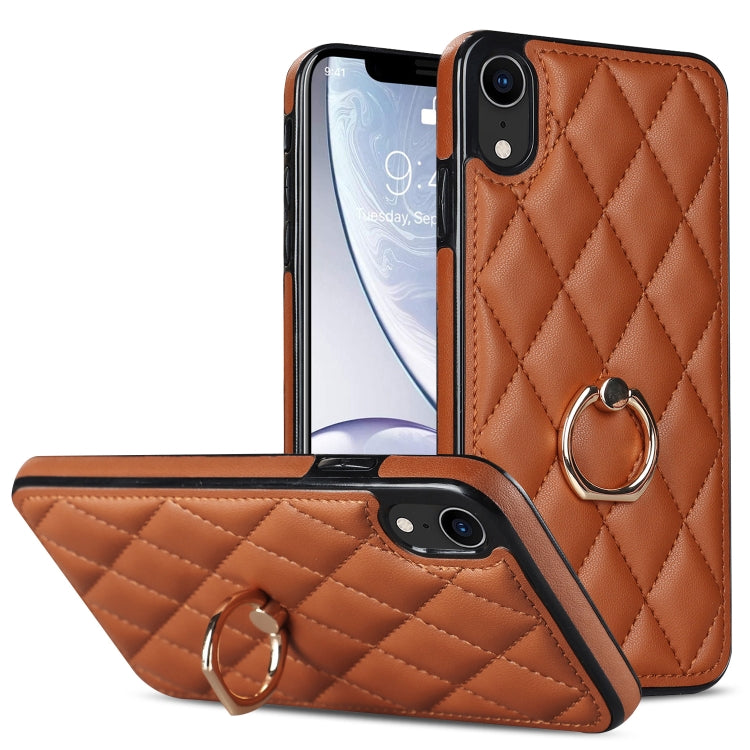 Rhombic PU Leather Phone Case with Ring Holder, For iPhone XR, For iPhone XS Max, For iPhone SE 2020 / SE 2022 / 7 / 8