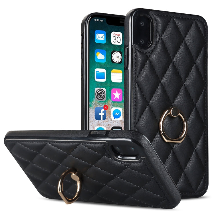Rhombic PU Leather Phone Case with Ring Holder, For iPhone XR, For iPhone XS Max, For iPhone SE 2020 / SE 2022 / 7 / 8