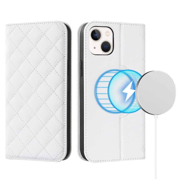 Rhombic MagSafe RFID Anti-Theft Wallet Leather Phone Case, For iPhone 14, For iPhone 14 Plus, For iPhone 14 Pro