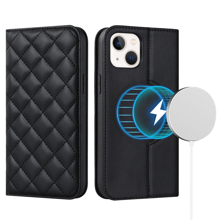 Rhombic MagSafe RFID Anti-Theft Wallet Leather Phone Case, For iPhone 14, For iPhone 14 Plus, For iPhone 14 Pro