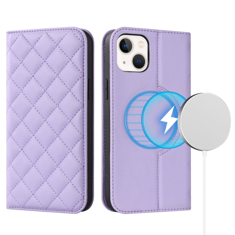 Rhombic MagSafe RFID Anti-Theft Wallet Leather Phone Case, For iPhone 14, For iPhone 14 Plus, For iPhone 14 Pro
