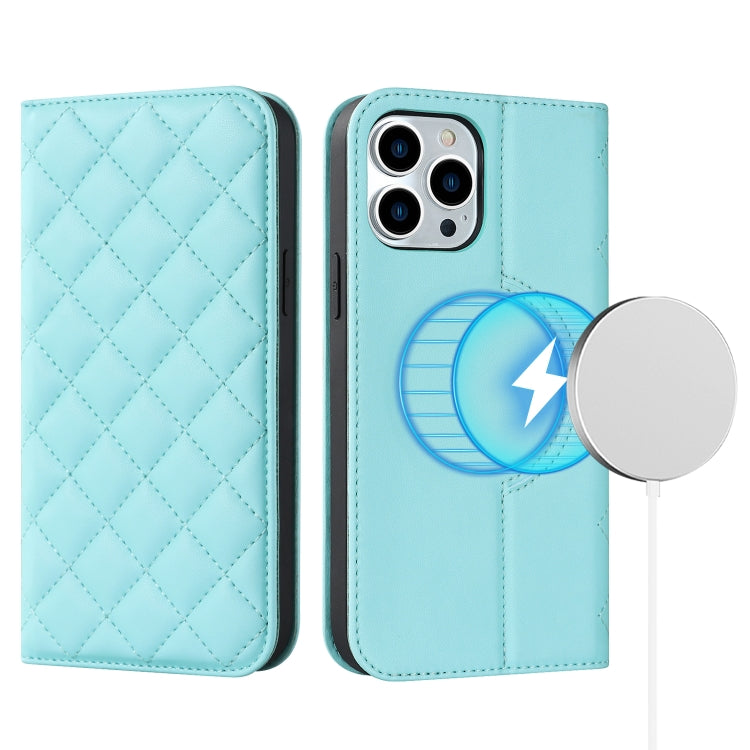 Rhombic MagSafe RFID Anti-Theft Wallet Leather Phone Case, For iPhone 14, For iPhone 14 Plus, For iPhone 14 Pro