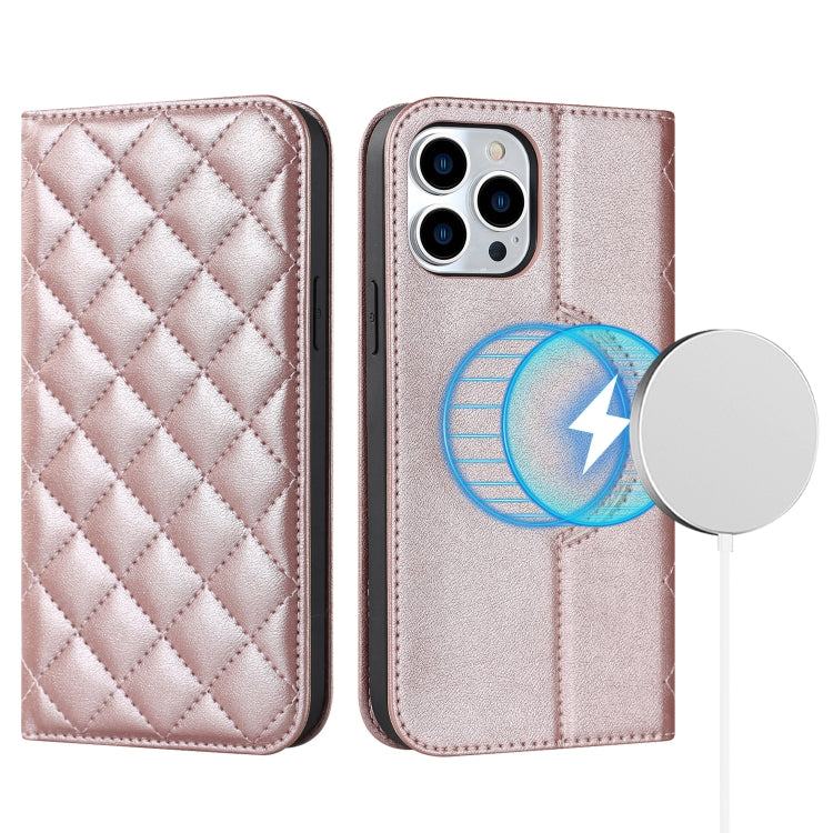 Rhombic MagSafe RFID Anti-Theft Wallet Leather Phone Case, For iPhone 14, For iPhone 14 Plus, For iPhone 14 Pro