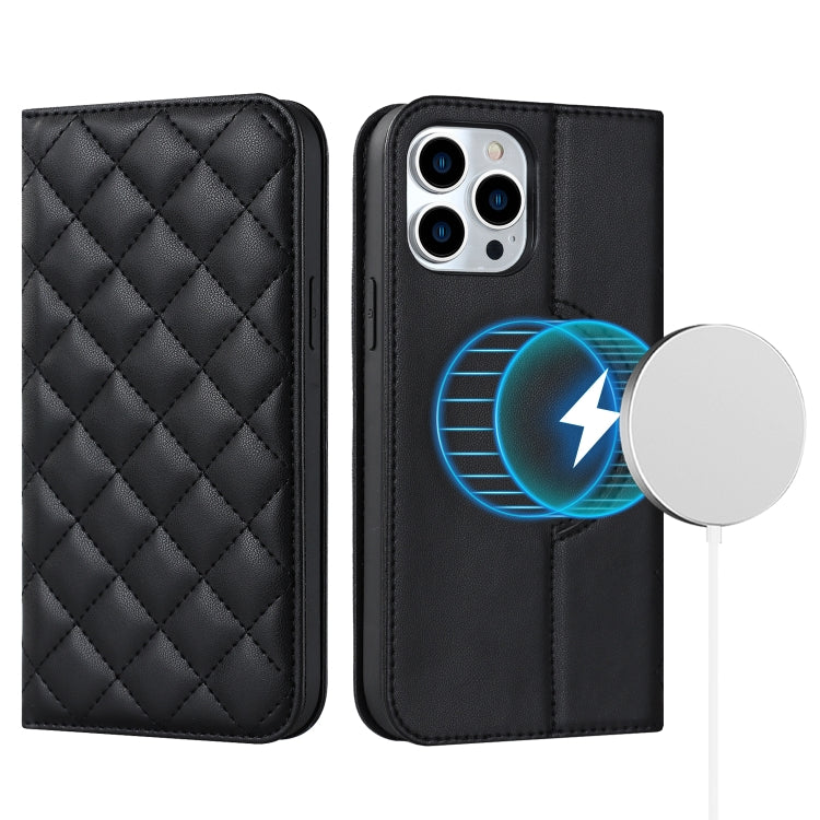 Rhombic MagSafe RFID Anti-Theft Wallet Leather Phone Case, For iPhone 14 Pro Max, For iPhone 13 mini, For iPhone 13