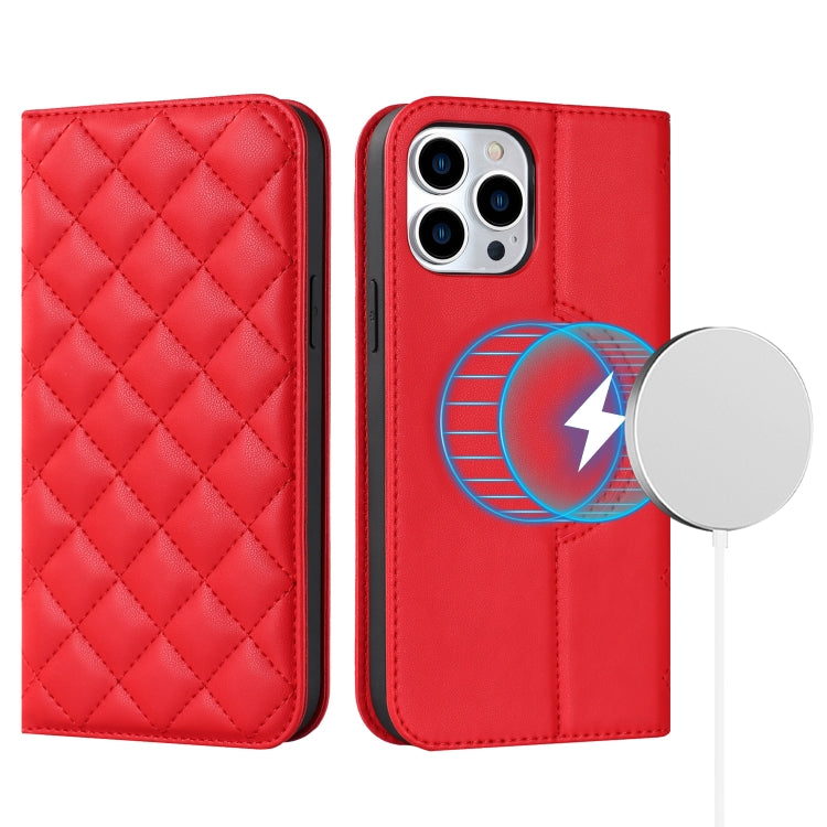 Rhombic MagSafe RFID Anti-Theft Wallet Leather Phone Case, For iPhone 14 Pro Max, For iPhone 13 mini, For iPhone 13