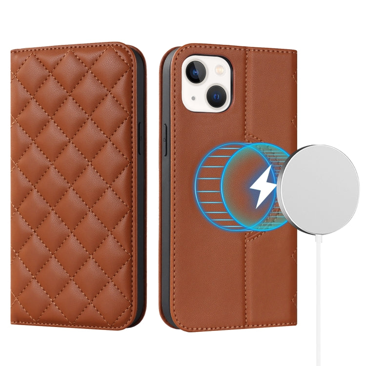 Rhombic MagSafe RFID Anti-Theft Wallet Leather Phone Case, For iPhone 14 Pro Max, For iPhone 13 mini, For iPhone 13