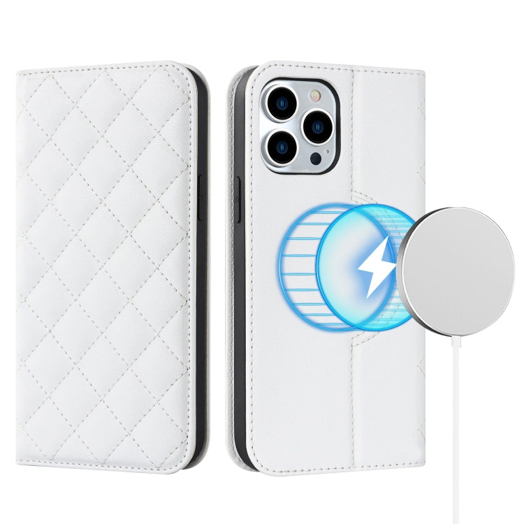 Rhombic MagSafe RFID Anti-Theft Wallet Leather Phone Case, For iPhone 13 Pro, For iPhone 13 Pro Max, For iPhone 12 mini