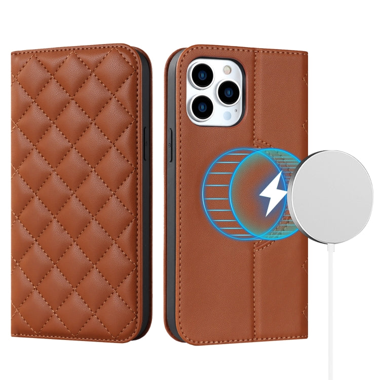 Rhombic MagSafe RFID Anti-Theft Wallet Leather Phone Case, For iPhone 13 Pro, For iPhone 13 Pro Max, For iPhone 12 mini