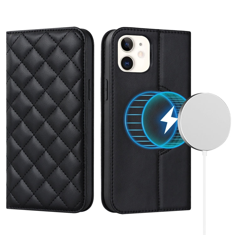 Rhombic MagSafe RFID Anti-Theft Wallet Leather Phone Case, For iPhone 13 Pro, For iPhone 13 Pro Max, For iPhone 12 mini