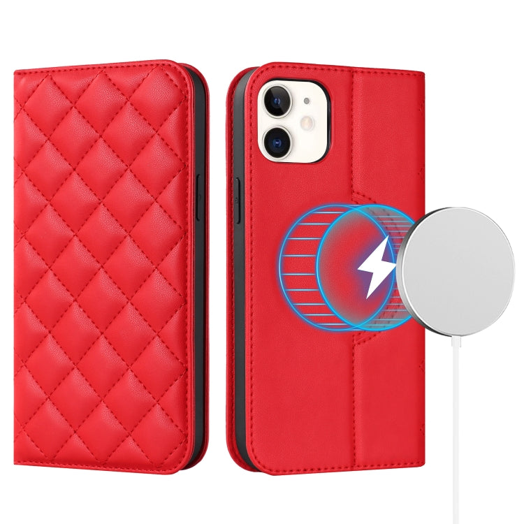 Rhombic MagSafe RFID Anti-Theft Wallet Leather Phone Case, For iPhone 13 Pro, For iPhone 13 Pro Max, For iPhone 12 mini