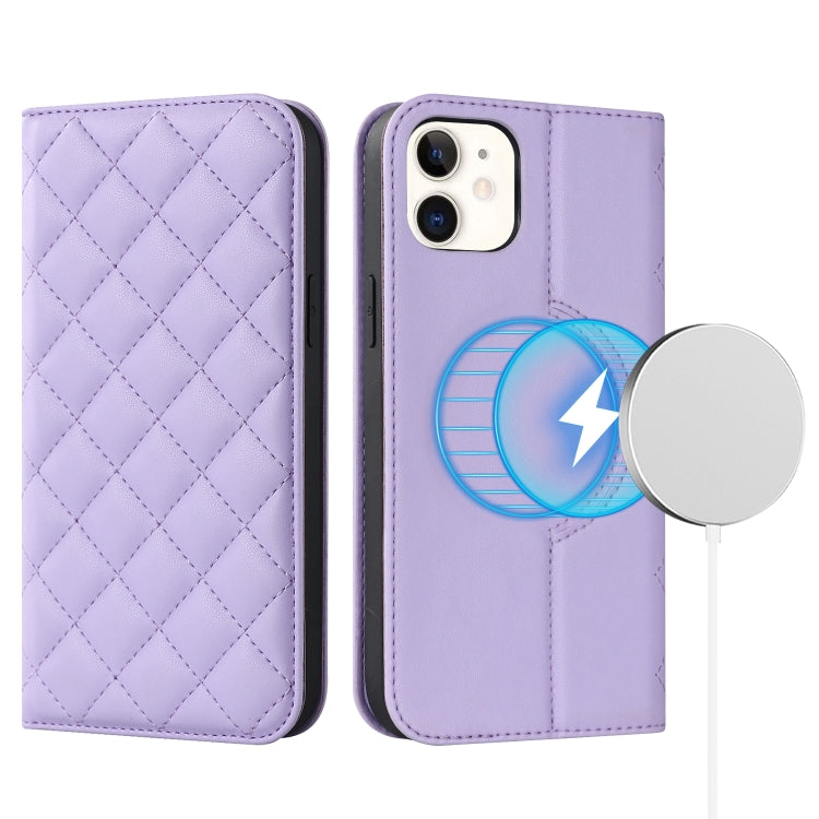 Rhombic MagSafe RFID Anti-Theft Wallet Leather Phone Case, For iPhone 13 Pro, For iPhone 13 Pro Max, For iPhone 12 mini
