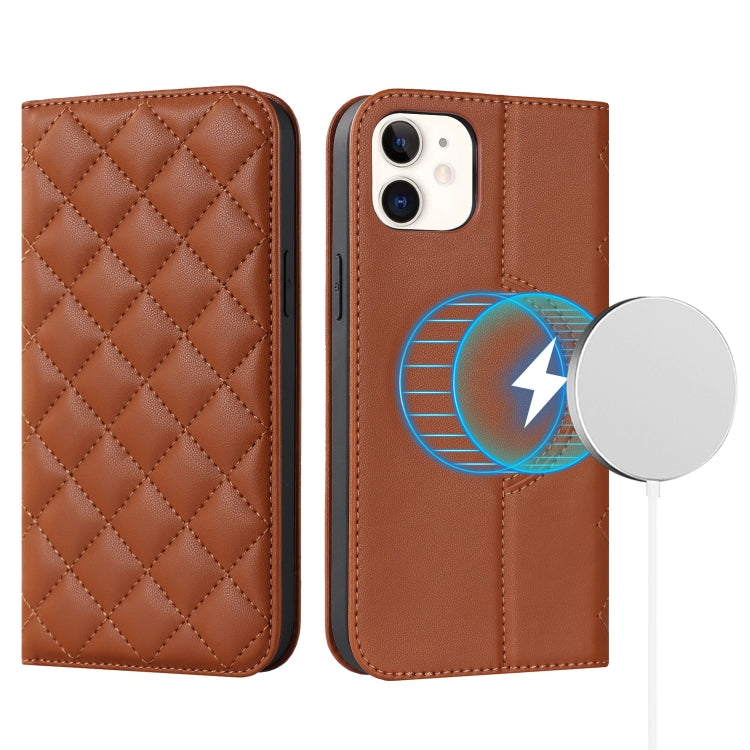Rhombic MagSafe RFID Anti-Theft Wallet Leather Phone Case, For iPhone 13 Pro, For iPhone 13 Pro Max, For iPhone 12 mini