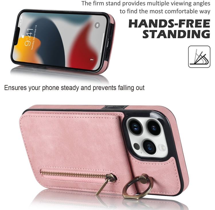 Retro Ring and Zipper RFID Card Slot Phone Case, For iPhone 13, For iPhone 13 Pro, For iPhone 13 Pro Max, For iPhone 12