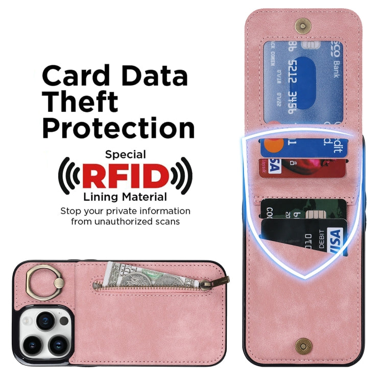 Retro Ring and Zipper RFID Card Slot Phone Case, For iPhone 13, For iPhone 13 Pro, For iPhone 13 Pro Max, For iPhone 12