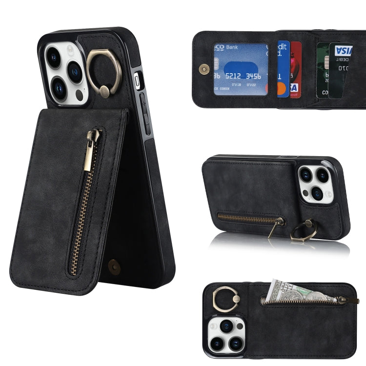 Retro Ring and Zipper RFID Card Slot Phone Case, For iPhone 13, For iPhone 13 Pro, For iPhone 13 Pro Max, For iPhone 12