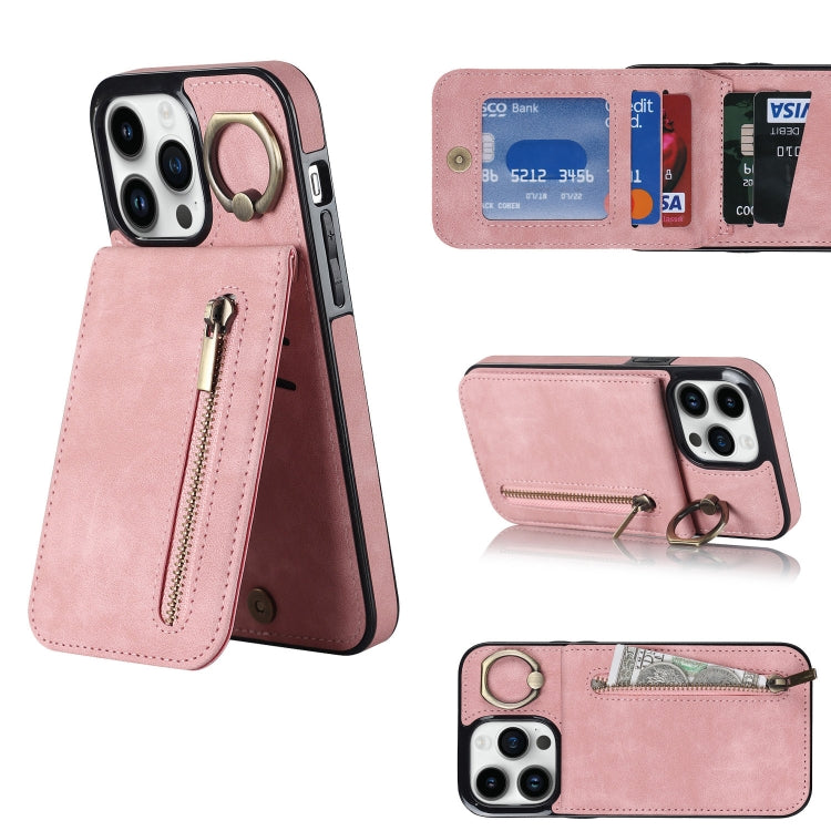 Retro Ring and Zipper RFID Card Slot Phone Case, For iPhone 13, For iPhone 13 Pro, For iPhone 13 Pro Max, For iPhone 12