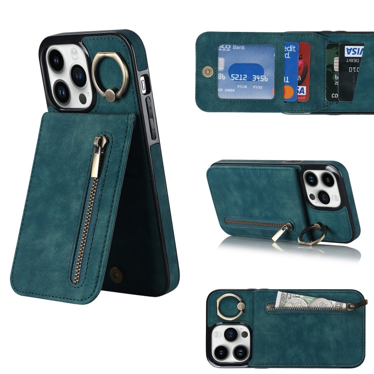 Retro Ring and Zipper RFID Card Slot Phone Case, For iPhone 13, For iPhone 13 Pro, For iPhone 13 Pro Max, For iPhone 12