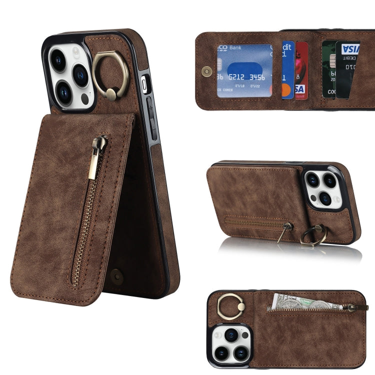 Retro Ring and Zipper RFID Card Slot Phone Case, For iPhone 13, For iPhone 13 Pro, For iPhone 13 Pro Max, For iPhone 12