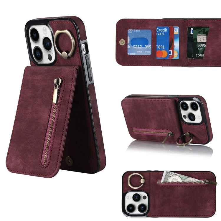 Retro Ring and Zipper RFID Card Slot Phone Case, For iPhone 13, For iPhone 13 Pro, For iPhone 13 Pro Max, For iPhone 12