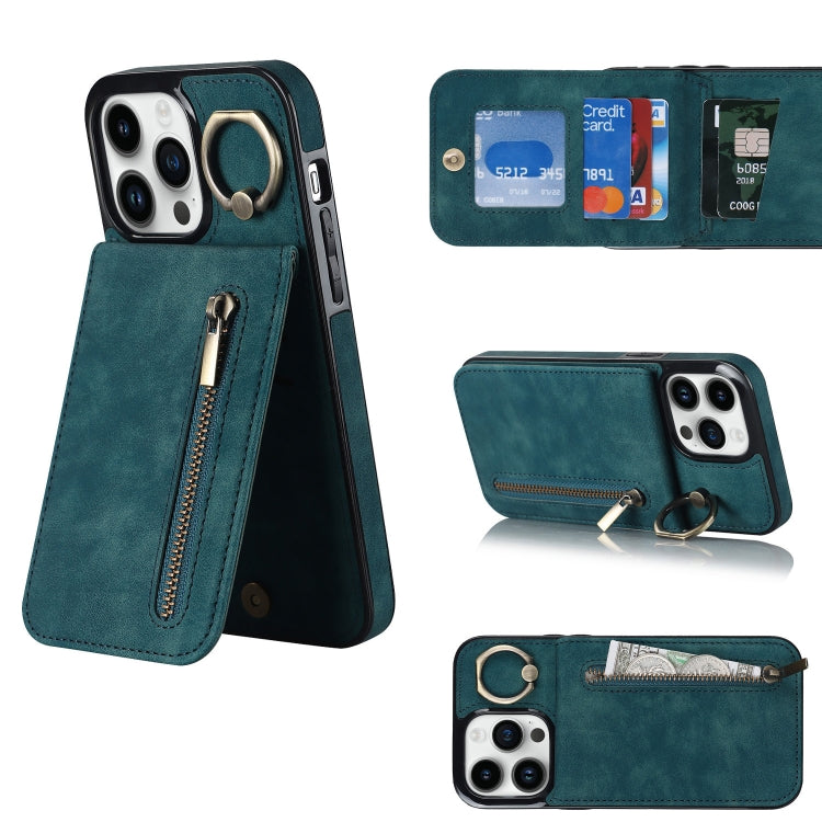 Retro Ring and Zipper RFID Card Slot Phone Case, For iPhone 13, For iPhone 13 Pro, For iPhone 13 Pro Max, For iPhone 12