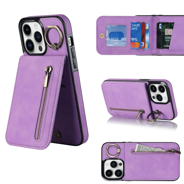 Retro Ring and Zipper RFID Card Slot Phone Case, For iPhone 13, For iPhone 13 Pro, For iPhone 13 Pro Max, For iPhone 12