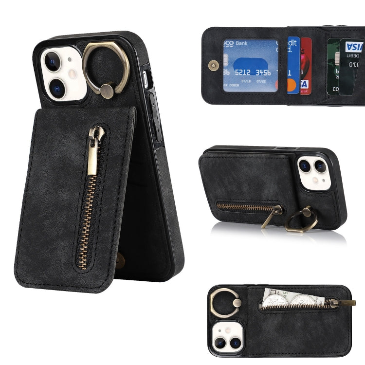 Retro Ring and Zipper RFID Card Slot Phone Case, For iPhone 13, For iPhone 13 Pro, For iPhone 13 Pro Max, For iPhone 12