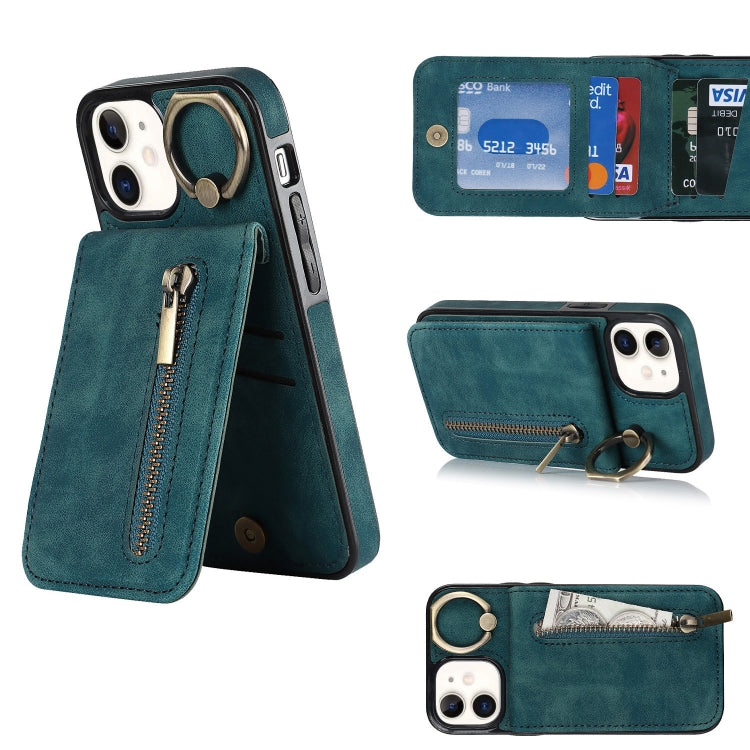 Retro Ring and Zipper RFID Card Slot Phone Case, For iPhone 13, For iPhone 13 Pro, For iPhone 13 Pro Max, For iPhone 12