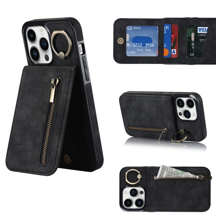 Retro Ring and Zipper RFID Card Slot Phone Case, For iPhone 12 Pro, For iPhone 12 Pro Max, For iPhone 11, For iPhone 11 Pro