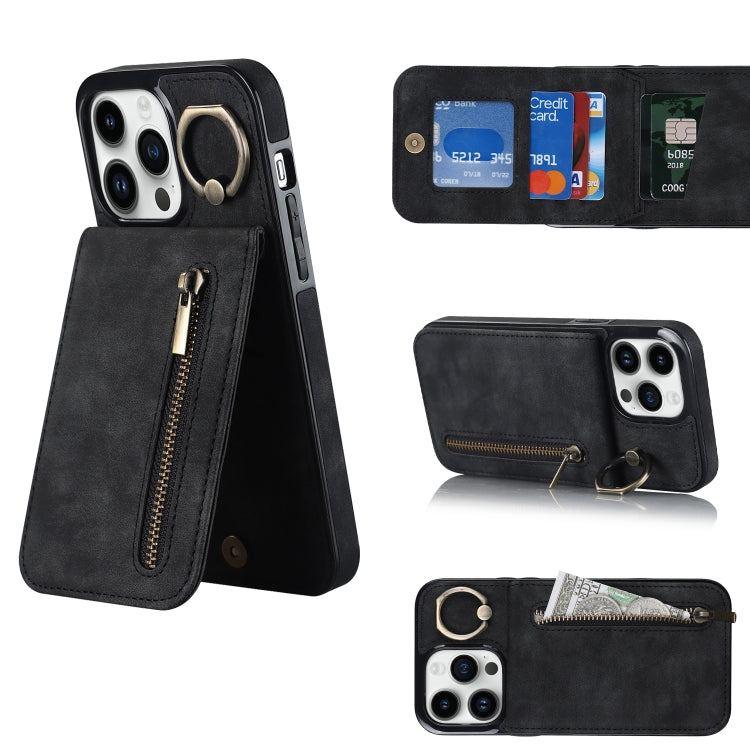 Retro Ring and Zipper RFID Card Slot Phone Case, For iPhone 12 Pro, For iPhone 12 Pro Max, For iPhone 11, For iPhone 11 Pro