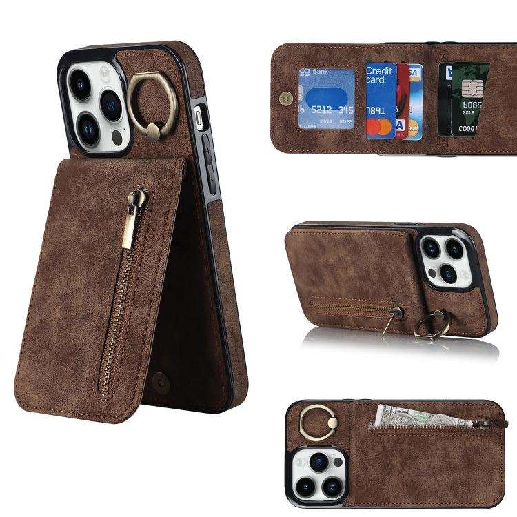 Retro Ring and Zipper RFID Card Slot Phone Case, For iPhone 12 Pro, For iPhone 12 Pro Max, For iPhone 11, For iPhone 11 Pro