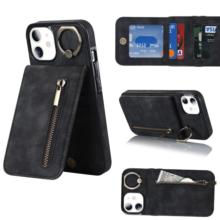 Retro Ring and Zipper RFID Card Slot Phone Case, For iPhone 12 Pro, For iPhone 12 Pro Max, For iPhone 11, For iPhone 11 Pro