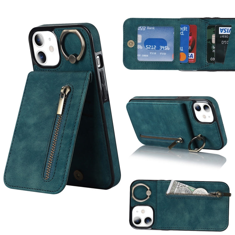 Retro Ring and Zipper RFID Card Slot Phone Case, For iPhone 12 Pro, For iPhone 12 Pro Max, For iPhone 11, For iPhone 11 Pro