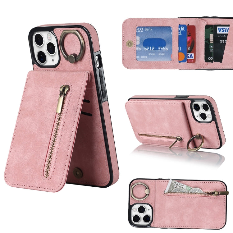 Retro Ring and Zipper RFID Card Slot Phone Case, For iPhone 12 Pro, For iPhone 12 Pro Max, For iPhone 11, For iPhone 11 Pro