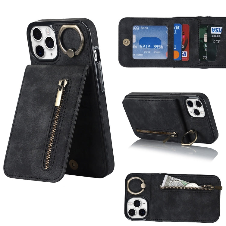 Retro Ring and Zipper RFID Card Slot Phone Case, For iPhone 12 Pro, For iPhone 12 Pro Max, For iPhone 11, For iPhone 11 Pro