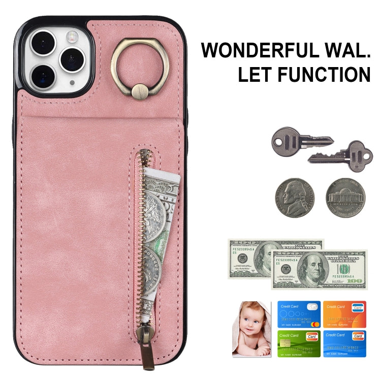 Retro Ring and Zipper RFID Card Slot Phone Case, For iPhone 11 Pro Max