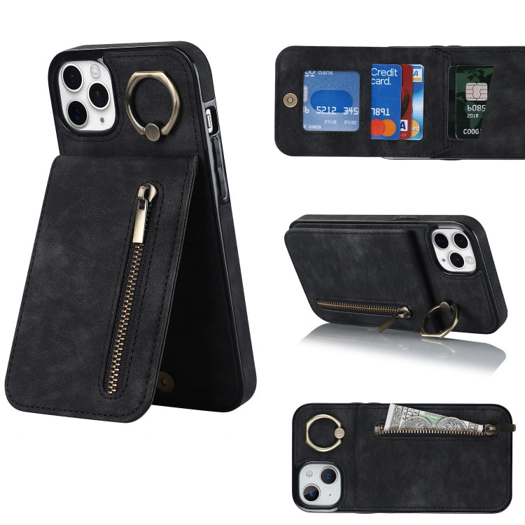 Retro Ring and Zipper RFID Card Slot Phone Case, For iPhone 11 Pro Max
