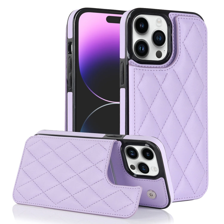 Double Buckle Rhombic PU Leather Phone Case, For iPhone 14, For iPhone 14 Plus, For iPhone 14 Pro