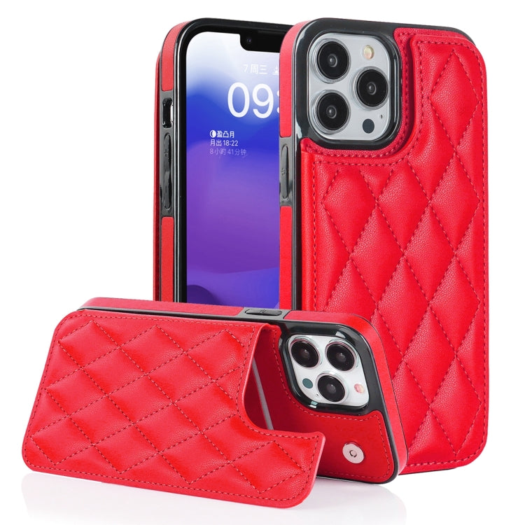 Double Buckle Rhombic PU Leather Phone Case, For iPhone 13 Pro, For iPhone 13 Pro Max, For iPhone 12