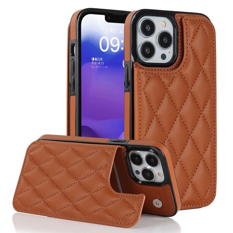 Double Buckle Rhombic PU Leather Phone Case, For iPhone 13 Pro, For iPhone 13 Pro Max, For iPhone 12