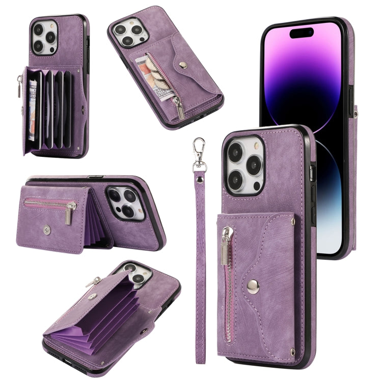 Zipper RFID Card Slot Phone Case with Short Lanyard, For iPhone 12 mini, For iPhone 12 / 12 Pro, For iPhone 12 Pro Max, For iPhone 11