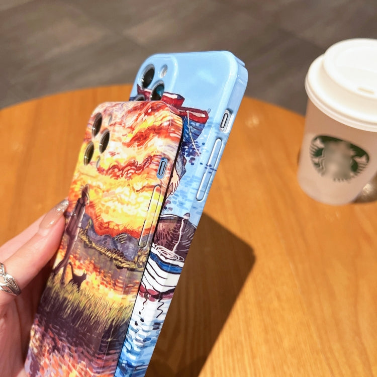 Oil Painting Pattern Glossy PC Phone Case, For iPhone 15 Pro Max, For iPhone 15 Pro, For iPhone 15 Plus, For iPhone 15