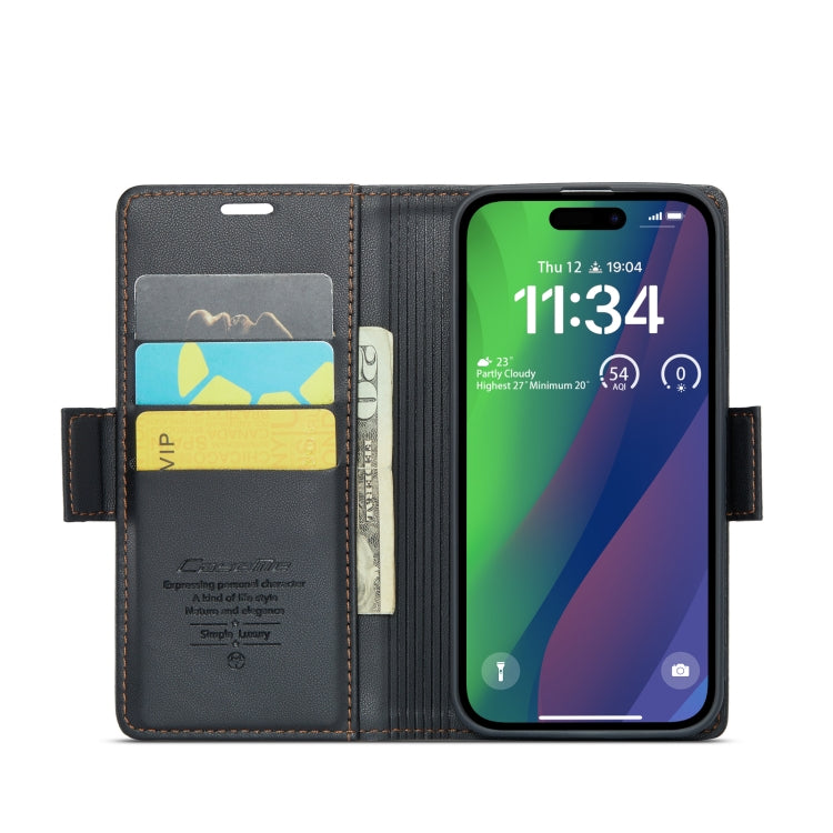 CaseMe 023 Butterfly Buckle Litchi Texture RFID Anti-theft Leather Phone Case, For iPhone 14 Pro, For iPhone 15 Plus, For iPhone 15, For iPhone 14 Pro Max