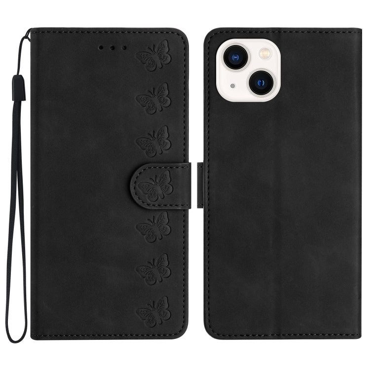 Seven Butterflies Embossed Leather Phone Case, For iPhone 16, For iPhone 15 Pro Max, For iPhone 15 Pro, For iPhone 15 Plus