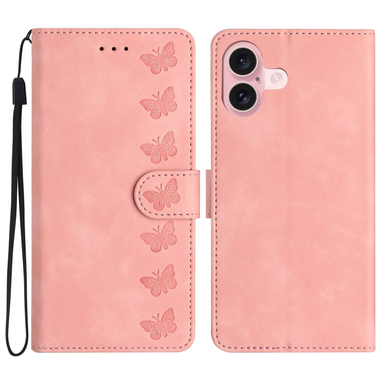 Seven Butterflies Embossed Leather Phone Case, For iPhone 16, For iPhone 15 Pro Max, For iPhone 15 Pro, For iPhone 15 Plus