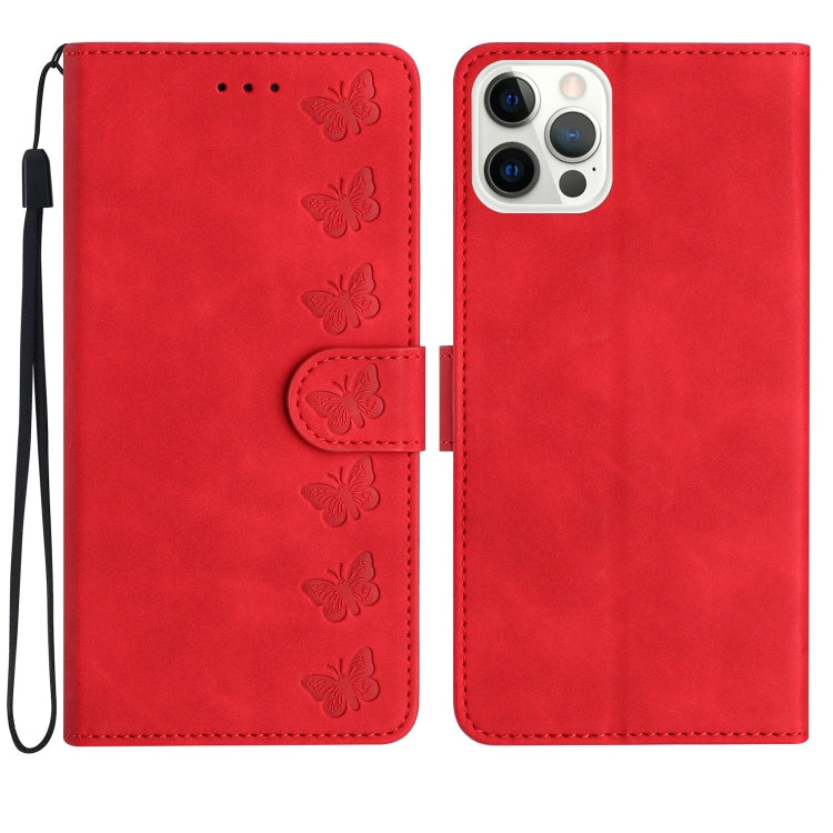 Seven Butterflies Embossed Leather Phone Case, For iPhone Air, For iPhone 16 Pro Max, For iPhone 16 Pro, For iPhone 16 Plus