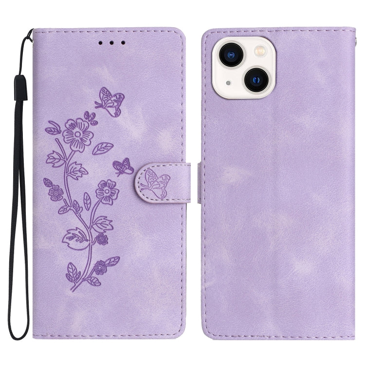 Flower Butterfly Embossing Pattern Leather Phone Case, For iPhone 15, For iPhone 14 Plus, For iPhone 14, For iPhone 14 Pro