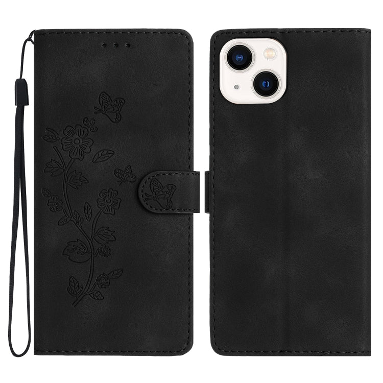 Flower Butterfly Embossing Pattern Leather Phone Case, For iPhone 15, For iPhone 14 Plus, For iPhone 14, For iPhone 14 Pro