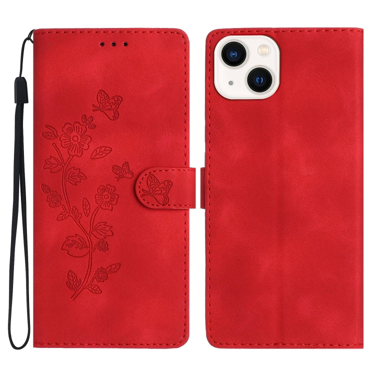 Flower Butterfly Embossing Pattern Leather Phone Case, For iPhone 15, For iPhone 14 Plus, For iPhone 14, For iPhone 14 Pro
