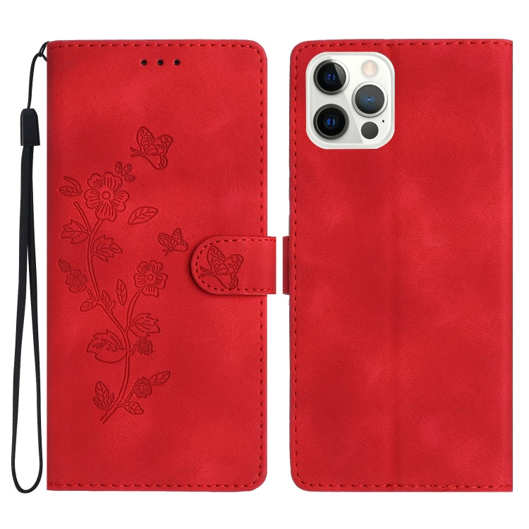 Flower Butterfly Embossing Pattern Leather Phone Case, For iPhone 15, For iPhone 14 Plus, For iPhone 14, For iPhone 14 Pro